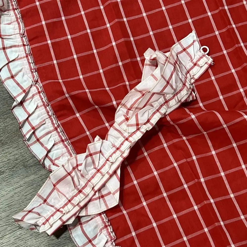 Set 2 Sears Perma Red White Plaid Fashion Curtain w/ SWAG Panels 38